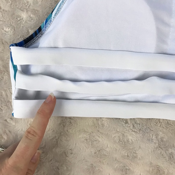 High Neck Halter Bikini Top Palm Print White Blue - Picture 5 of 6